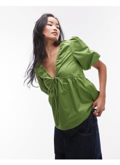 TOPSHOP Poplin Puff Sleeve Top  - Image 1
