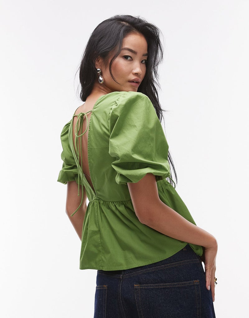 TOPSHOP Poplin Puff Sleeve Top - Image 2