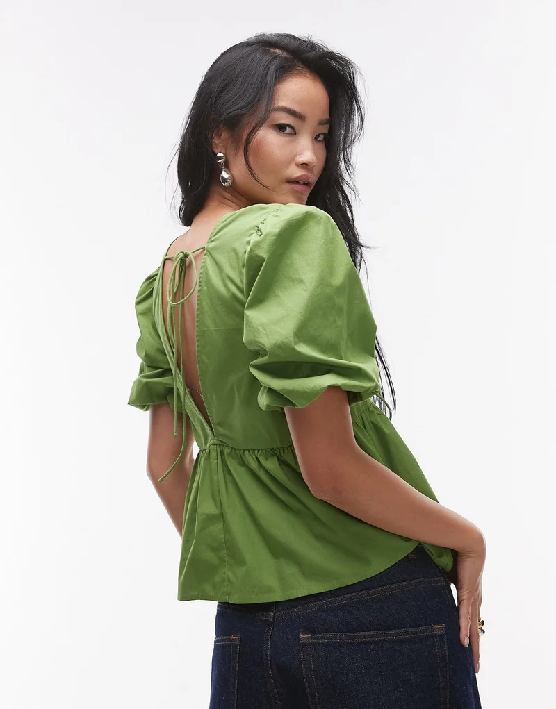 TOPSHOP Poplin Puff Sleeve Top