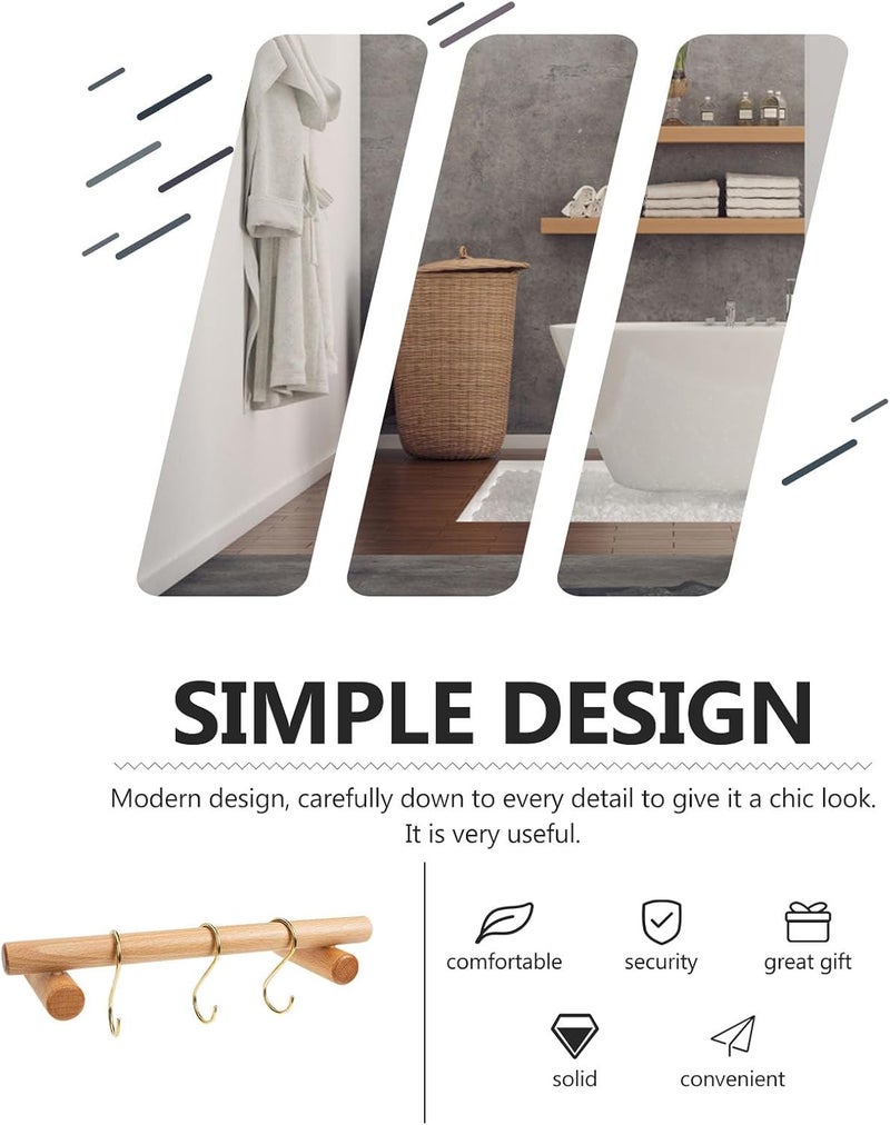 Wooden Towel Rack Wall-Mounted Bathroom Towel Holder 30cm Beech Wood Single Bar with 3 Brass S Hooks for Bathroom and Kitchen - Image 3