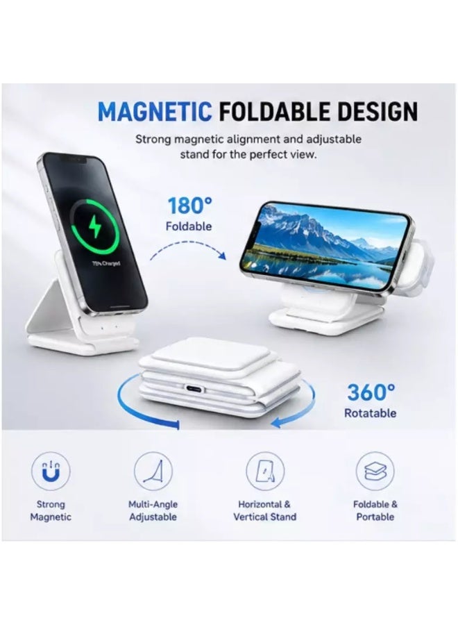 شاحن لاسلكي مغناطيسي 3 في 1، محطة شحن قابلة للطي - قاعدة شحن لاسلكي سريع لأجهزة iPhone و Apple Watch و AirPods | حامل شحن محمول للسفر - Image 4