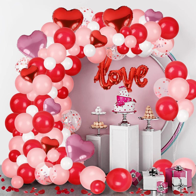 DR.DUDU 263 Pcs Valentines Day Balloon Arch Kit Decorations, Pink/White/Red Balloons Garland Decor with LOVE Heart Balloon Rose Petals for Galentines Day Party Birthday Wedding Proposal Anniversary - Image 1
