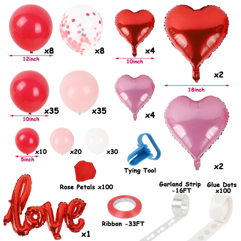 DR.DUDU 263 Pcs Valentines Day Balloon Arch Kit Decorations, Pink/White/Red Balloons Garland Decor with LOVE Heart Balloon Rose Petals for Galentines Day Party Birthday Wedding Proposal Anniversary - Image 3