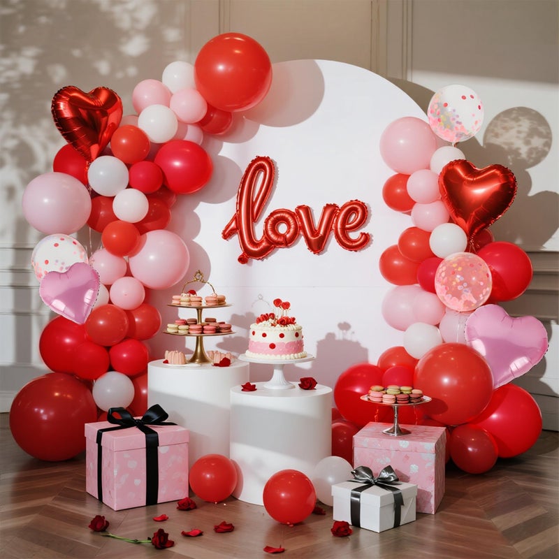 DR.DUDU 263 Pcs Valentines Day Balloon Arch Kit Decorations, Pink/White/Red Balloons Garland Decor with LOVE Heart Balloon Rose Petals for Galentines Day Party Birthday Wedding Proposal Anniversary - Image 2