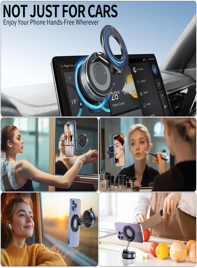 ILKCC Vacuum Suction Magnetic Phone Holder, 2025 Upgraded Vacuum Suction Cup Mount for Magsafe, 360° Adjustable Foldable Portable Magnetic Car Phone Stand for Cars/Gyms/Mirrors/Smooth Surface (Black) - Image 2