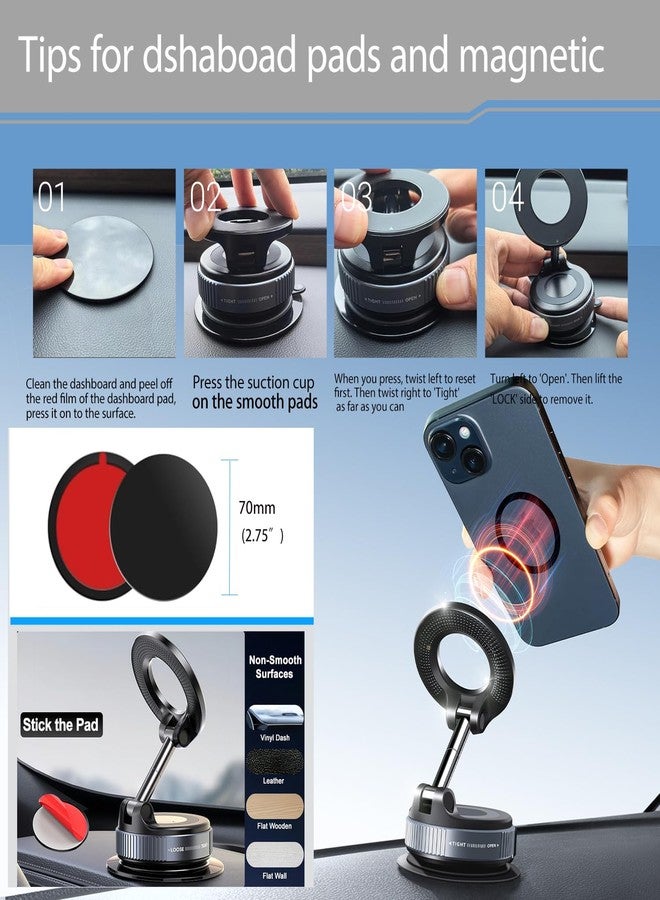 ILKCC Vacuum Suction Magnetic Phone Holder, 2025 Upgraded Vacuum Suction Cup Mount for Magsafe, 360° Adjustable Foldable Portable Magnetic Car Phone Stand for Cars/Gyms/Mirrors/Smooth Surface (Black) - Image 5