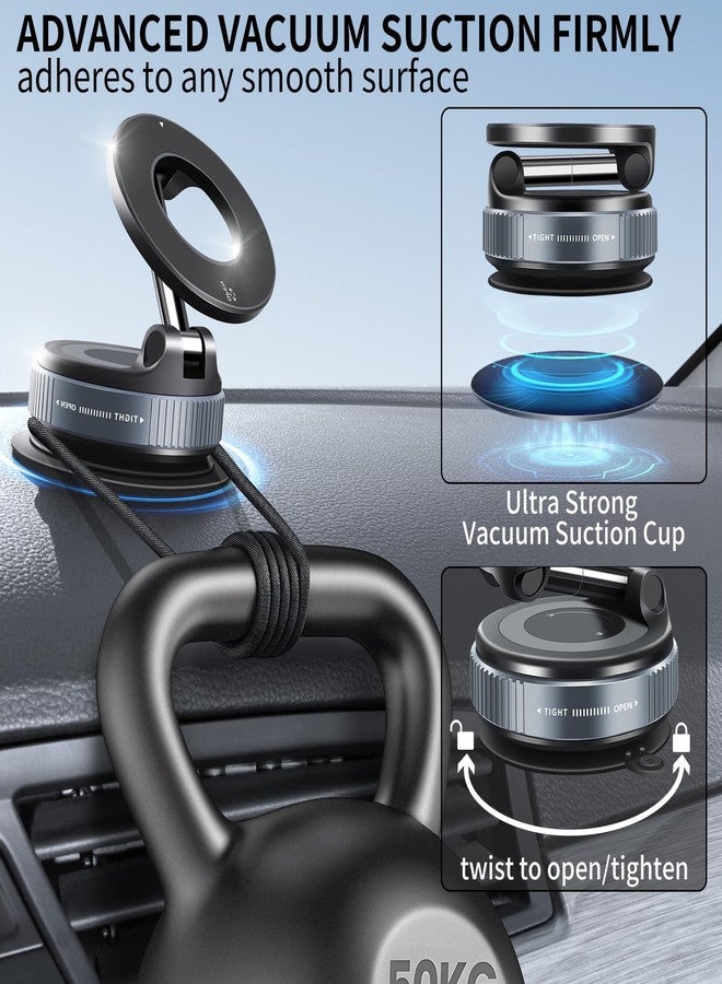 ILKCC Vacuum Suction Magnetic Phone Holder, 2025 Upgraded Vacuum Suction Cup Mount for Magsafe, 360° Adjustable Foldable Portable Magnetic Car Phone Stand for Cars/Gyms/Mirrors/Smooth Surface (Black) - Image 4