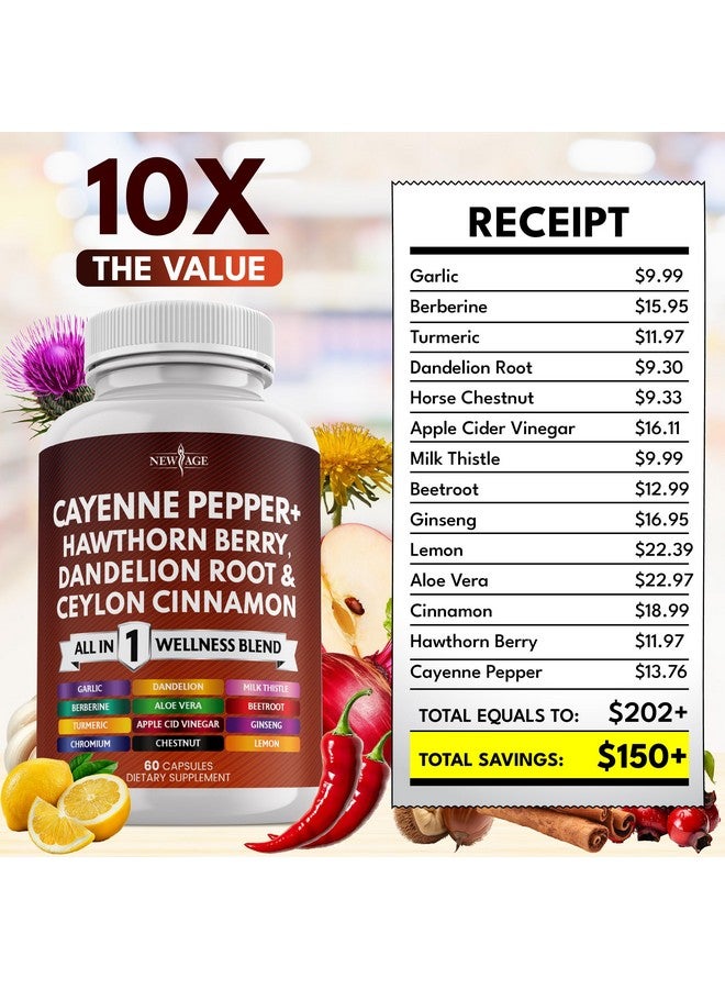 NEW AGE Cayenne Pepper Capsules Supplement with Hawthorn Berry, Dandelion Root, Ceylon Cinnamon, Garlic, Ginger, ACV, Milk Thistle, Beet Root, Aloe Vera - 60 Count - Image 5
