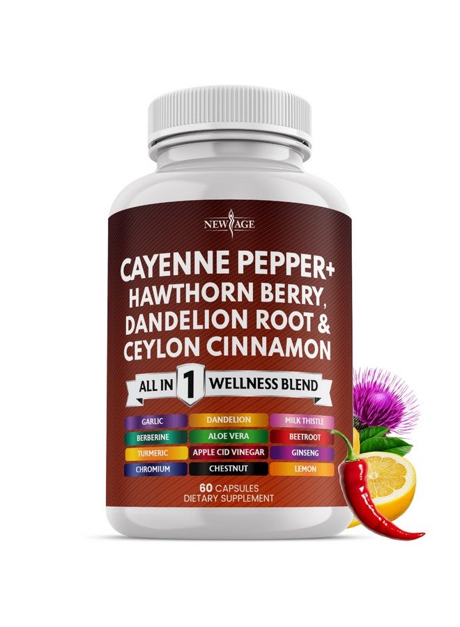 NEW AGE Cayenne Pepper Capsules Supplement with Hawthorn Berry, Dandelion Root, Ceylon Cinnamon, Garlic, Ginger, ACV, Milk Thistle, Beet Root, Aloe Vera - 60 Count - Image 1