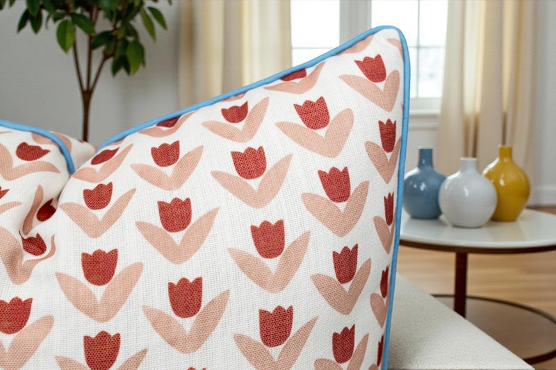 VAGMINE Throw Pillow Cover 20x20 â€“ Red Floral Printed Poly-Cotton Square Accent Cushion Cover â€“ Vamika Motif - Image 2