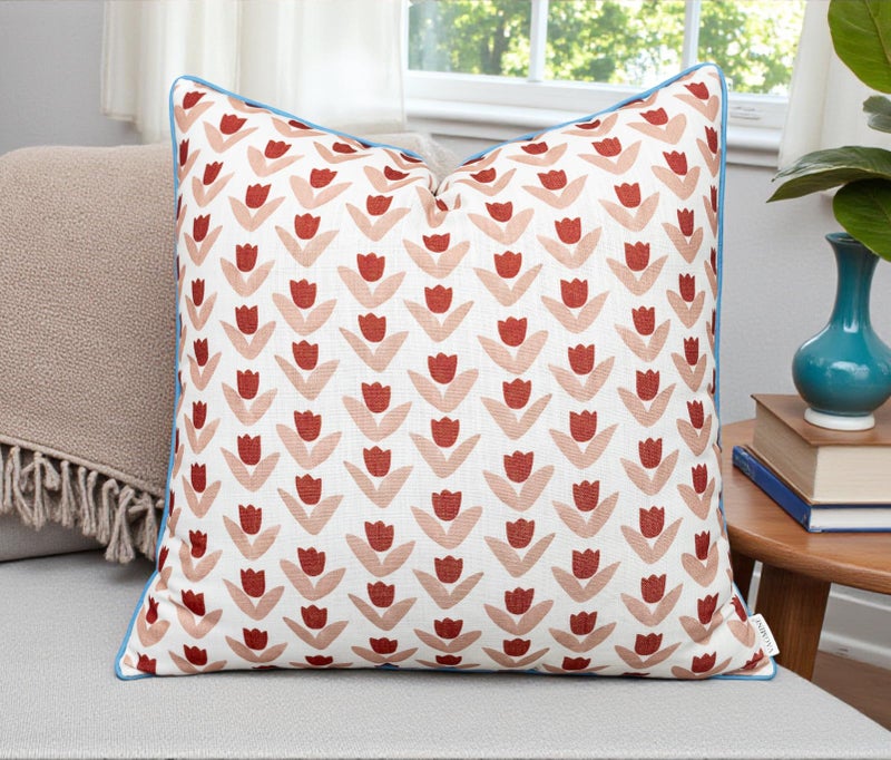 VAGMINE Throw Pillow Cover 20x20 â€“ Red Floral Printed Poly-Cotton Square Accent Cushion Cover â€“ Vamika Motif - Image 1