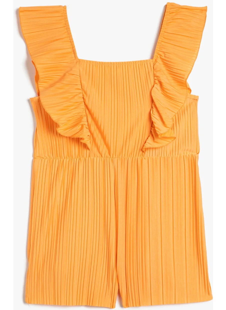 كوتون Jumpsuit Short Sleeveless Ruffle Pleated Square Collar