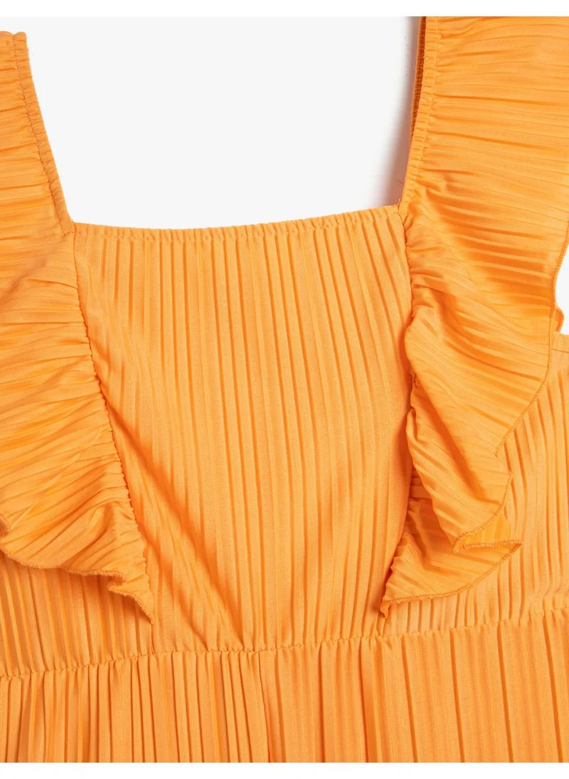 KOTON Jumpsuit Short Sleeveless Ruffle Pleated Square Collar