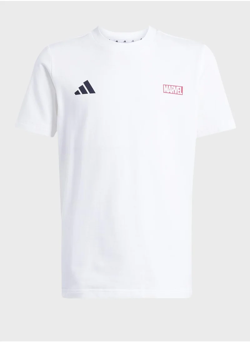 Adidas Youth marvel spider man graphic t-shirt with essential typography shorts