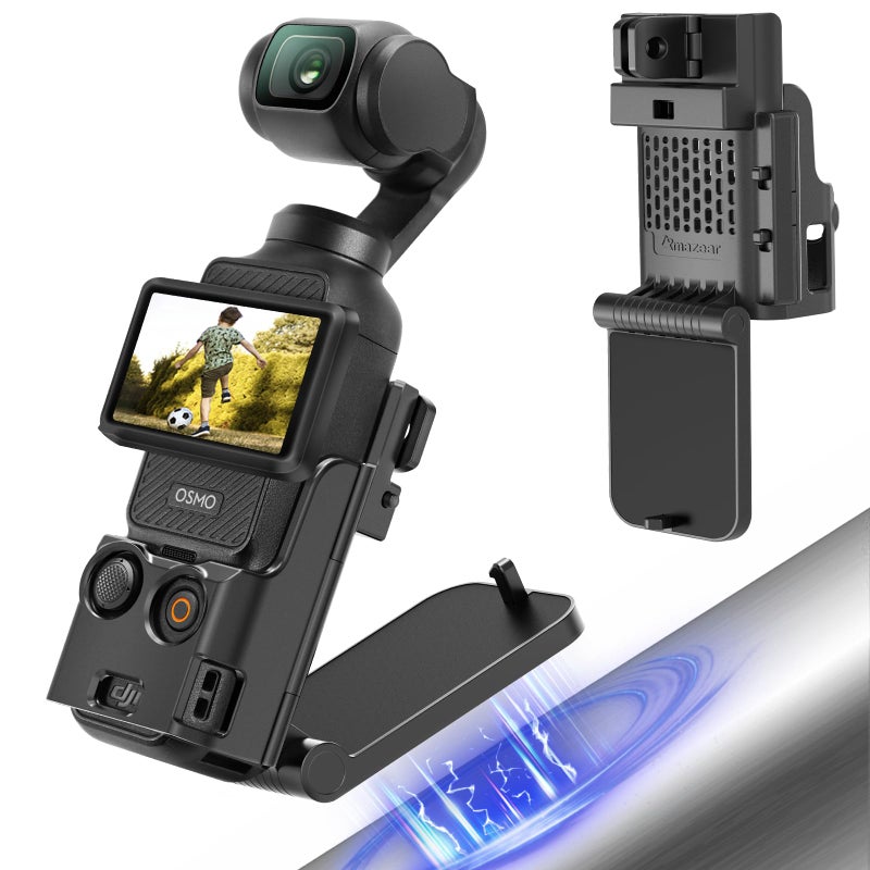 AMAZEAR Magnetic Mount Stand Compatible with DJI Osmo Pocket 3, Upgraded Pocket3 Accessories Adapter Clamp Magnet Suction Case Holder on Desktop, Vertical Surface, 180Â° Adjustable Handle, Black - Image 1