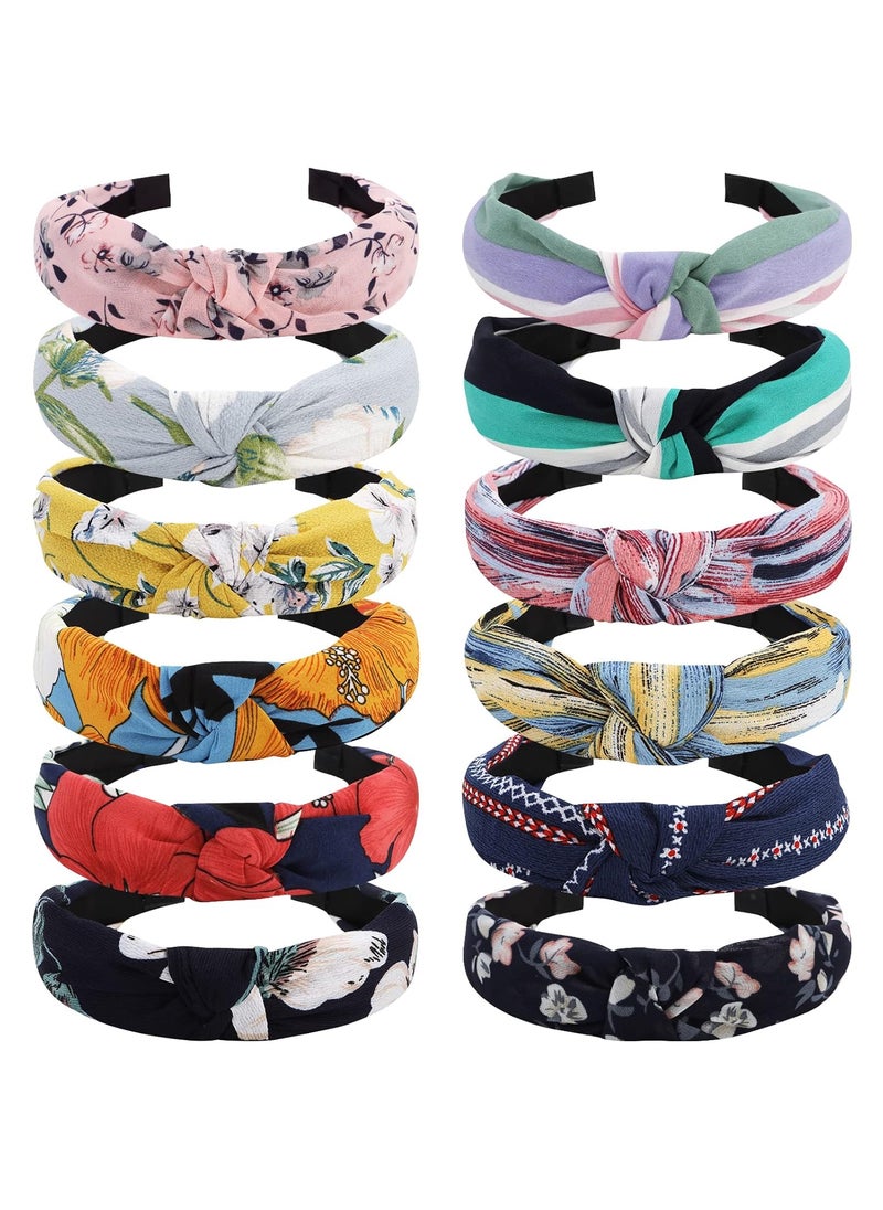 Velscrun VELSCRUN 12 Pcs Womens Headbands Knotted Headbands for Women Girls Wide Headbands Boho Bandeau Knot Turban Headband Hair Band Elastic Hair Accessories for Women 