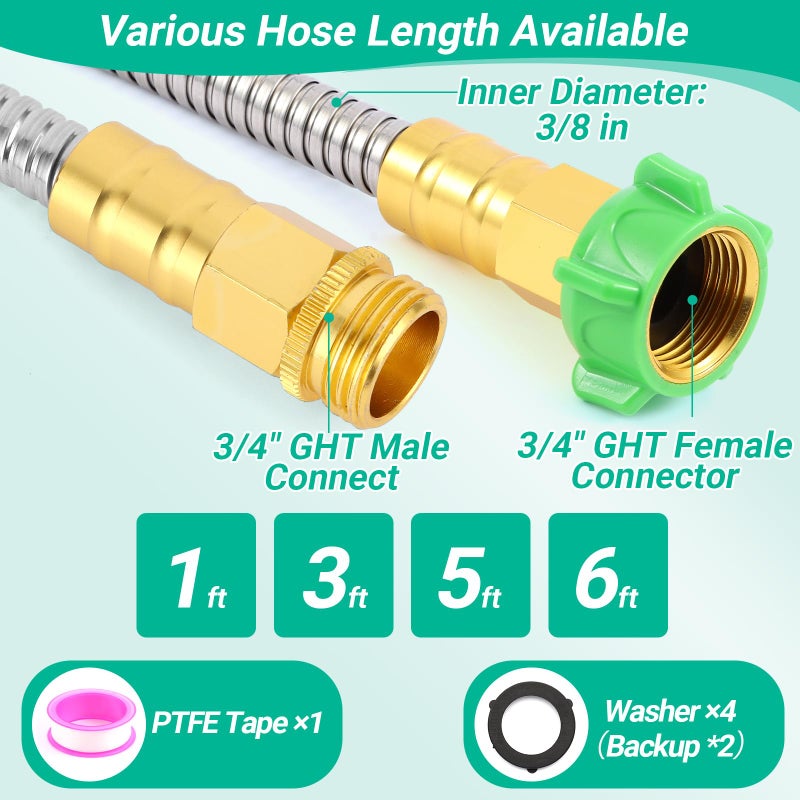 AnyEasy 304 Stainless Steel Metal Short Garden Hose Flexible, Portable & Lightweight Kink Free Garden Water Outdoor Hose (3 ft) - Image 4