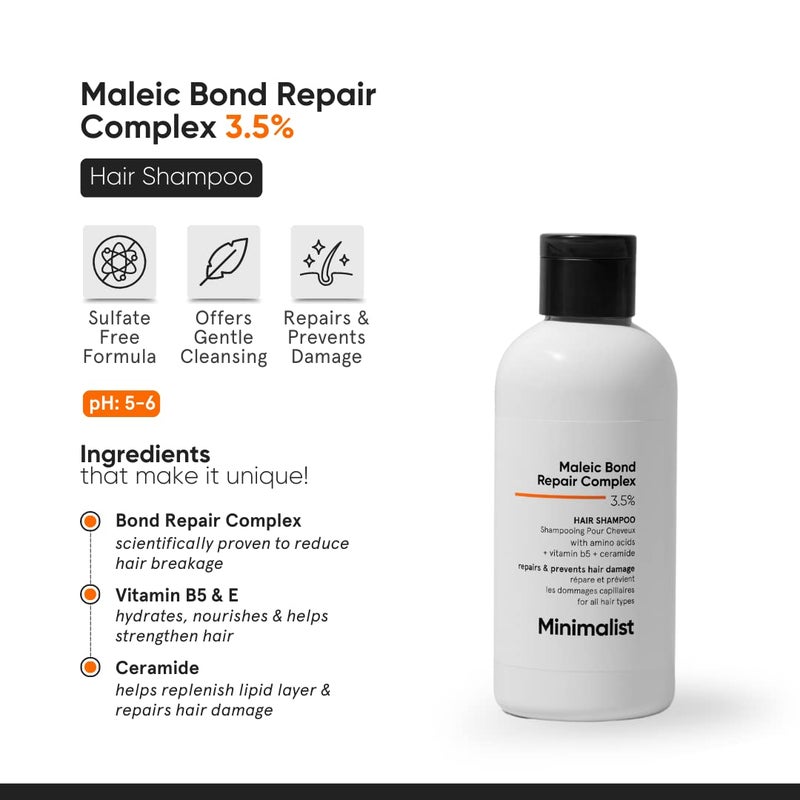 Minimalist Hair Shampoo for Damaged Hair & Frizzy Hair | Maleic Bond Repair Complex 3.5% | With Argan Oil, Ceramides & Coconut Oil | For Women & Men | 8.5 Fl Oz / 250 ml - Image 2