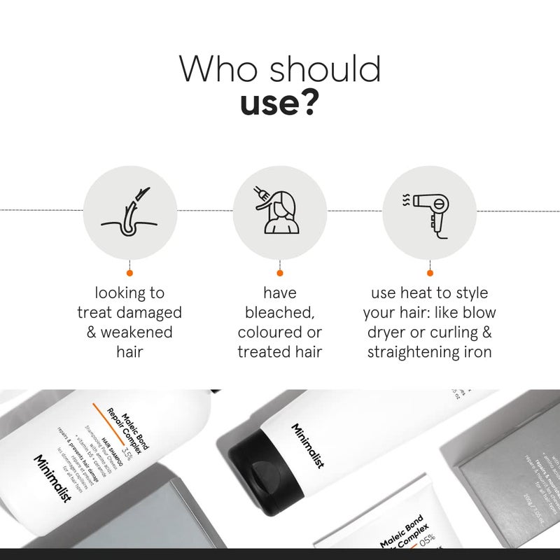 Minimalist Hair Shampoo for Damaged Hair & Frizzy Hair | Maleic Bond Repair Complex 3.5% | With Argan Oil, Ceramides & Coconut Oil | For Women & Men | 8.5 Fl Oz / 250 ml - Image 4