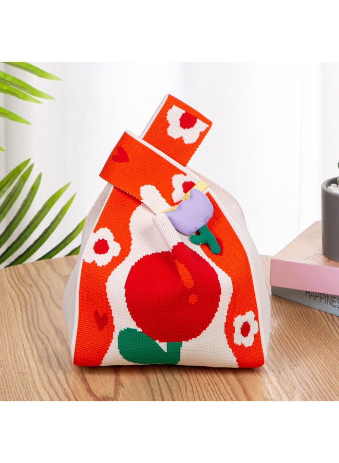 Tote Bag Trendy Ins Internet Popular Fashion Handbag Women's Bucket Bag Knitted Japanese And Korean-style All-match Hand-carried Casual All-match Bag-Color:Big Red Flowers - Image 1
