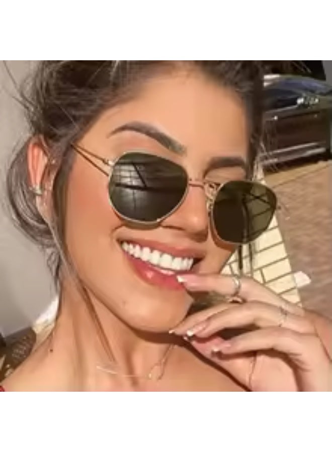 POLITE Hexagonal 3548 Men Women Sunglasses Gold - Image 3