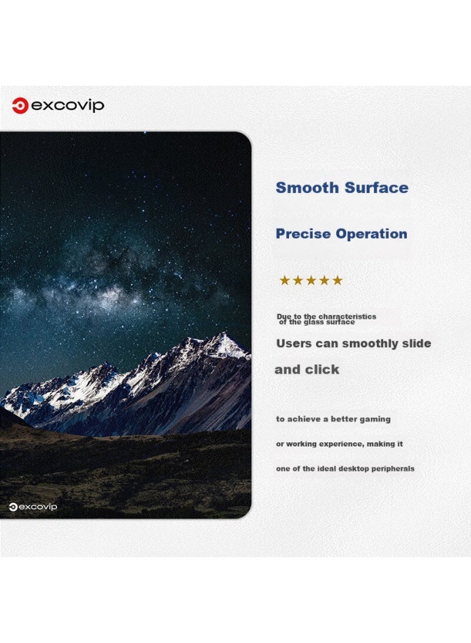Exco Glass Mouse Pad, Professional Gaming Photovoltaic Mouse Pad, Hard Keyboard Desk Pad, Computer Office Laptop Large Pad 450*400mm, Snow Mountain Starry Sky 0105 - Image 3