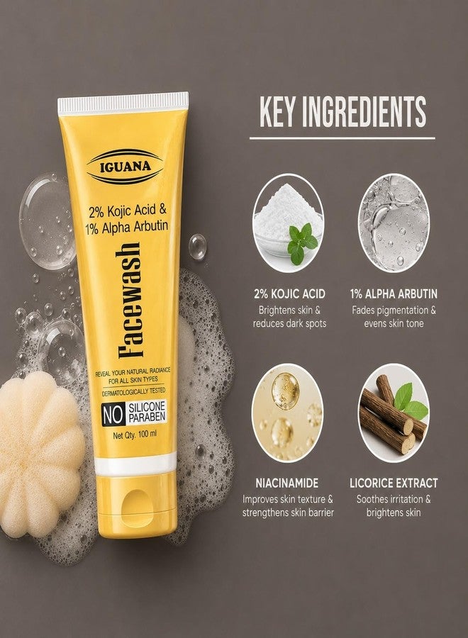 Iguana Skin Brightening Face Wash for Men & Women, Deep Cleansing Daily Face Cleanser, Helps Improve Dull & Uneven Looking Skin, Refreshing Glow Face Wash for All Skin Types, 100ml - Image 2