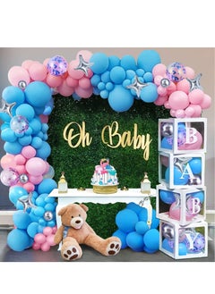 Y&D 96 Pcs Baby Box Gender Reveal Shower Decorations with Balloon Garland Arch Kit Blue Pink White Letters DIY for 1st Birthday Decor Boy or Girl Party Supplies  - Image 1