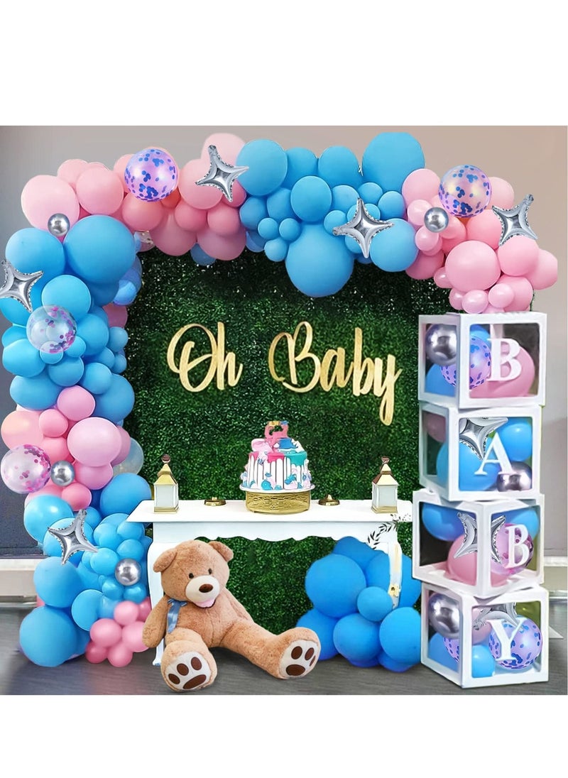 Y&D 96 Pcs Baby Box Gender Reveal Shower Decorations with Balloon Garland Arch Kit Blue Pink White Letters DIY for 1st Birthday Decor Boy or Girl Party Supplies  - Image 1