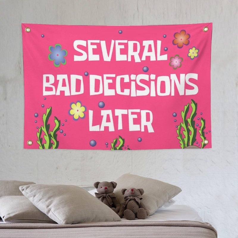 salmophy Several Bad Decisions Later Flag 3x5 ft Cool Funny Flags For Room Guys Meme Flags Banner College Dorm Bedroom Wall Man Cave Frat Tapestry Pink - Image 3