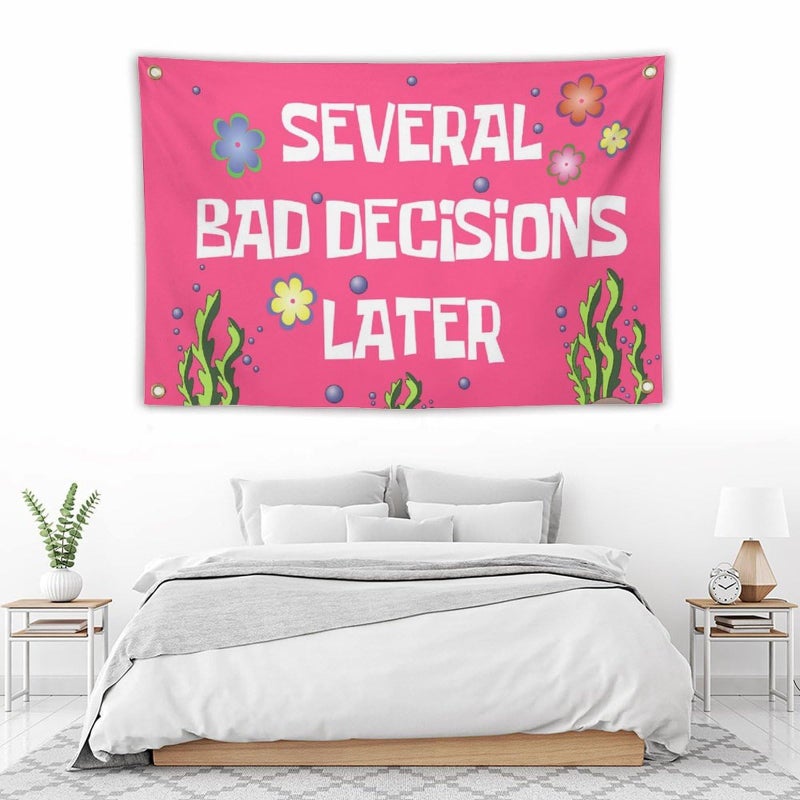 salmophy Several Bad Decisions Later Flag 3x5 ft Cool Funny Flags For Room Guys Meme Flags Banner College Dorm Bedroom Wall Man Cave Frat Tapestry Pink - Image 2