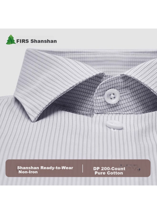Firs High-end Business Long Sleeve Shirt Men Gray Check 38 200-thread Count Dp Wrinkle-free Full Seam Lining - Image 1