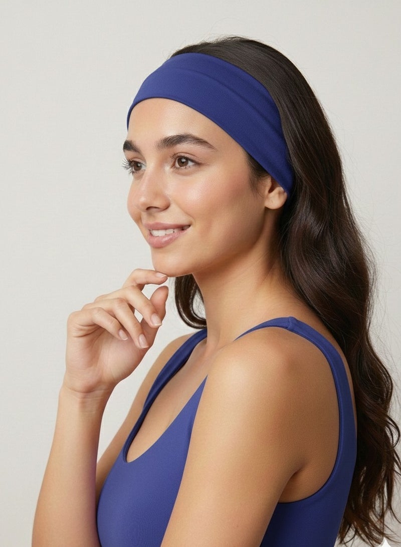 Extra Wide Plain Stretch Unisex Soft Yoga Headband (Royal Blue) - Image 2