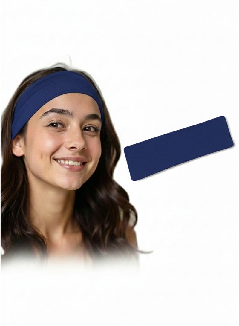 Extra Wide Plain Stretch Unisex Soft Yoga Headband (Royal Blue) - Image 1