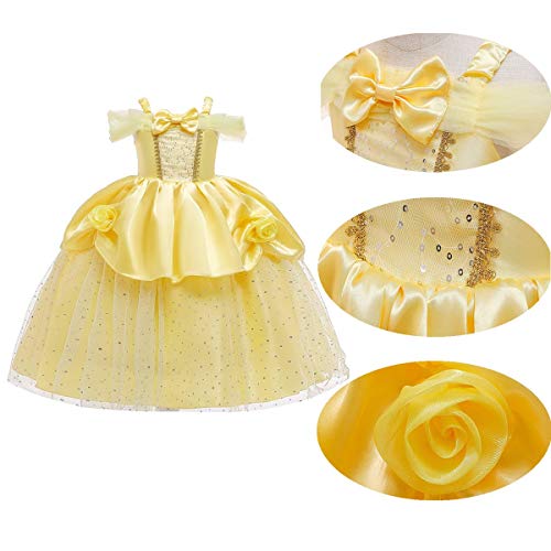 HIHCBF Girls Beauty and The Beast Costume Belle Princess Birthday Party Christmas Halloween Fancy Dress w/Accessories Set Yellow 004 3-4T - Image 5