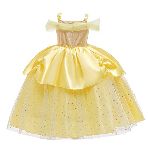 HIHCBF Girls Beauty and The Beast Costume Belle Princess Birthday Party Christmas Halloween Fancy Dress w/Accessories Set Yellow 004 3-4T - Image 4