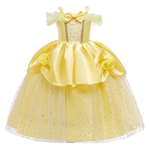 HIHCBF Girls Beauty and The Beast Costume Belle Princess Birthday Party Christmas Halloween Fancy Dress w/Accessories Set Yellow 004 3-4T - Image 2