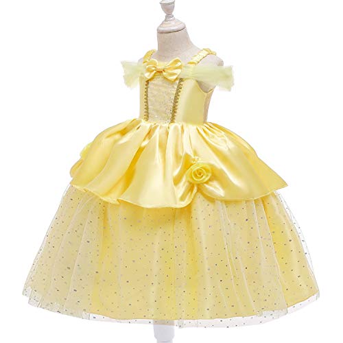 HIHCBF Girls Beauty and The Beast Costume Belle Princess Birthday Party Christmas Halloween Fancy Dress w/Accessories Set Yellow 004 3-4T - Image 3