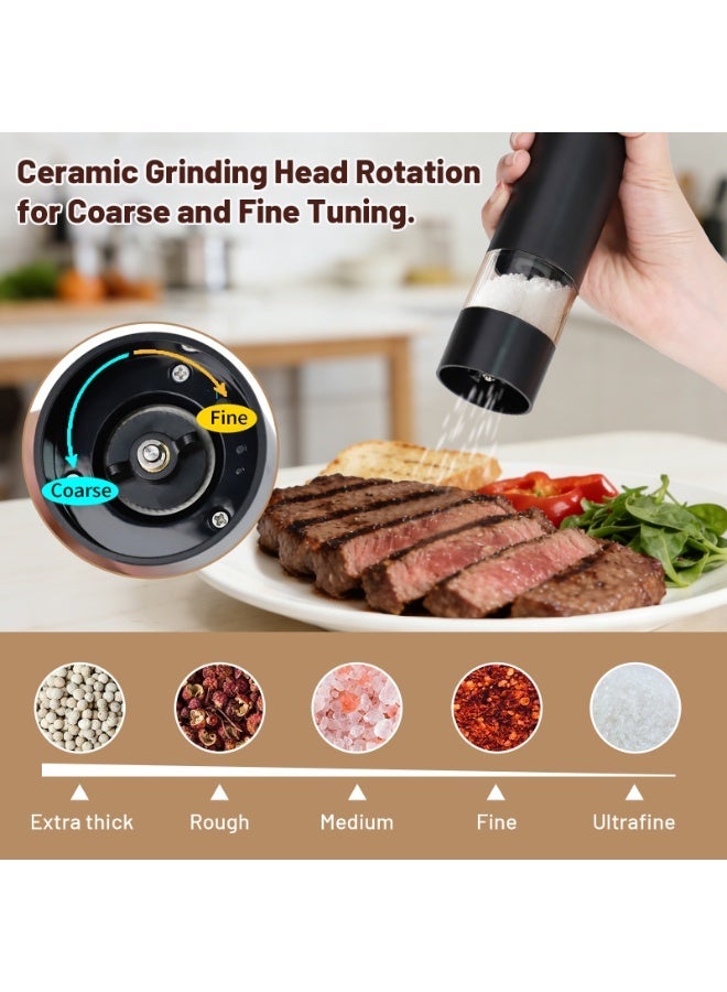 INKBIRDPLUS Electric Salt & Pepper Grinder Set for Kitchen, Adjustable 5-Level Coarseness Spice Mill, Durable Ceramic Core, USB Rechargeable, One-Hand Operation, Effortless Grinding, Compact Size for Outdoor Cooking - Image 3
