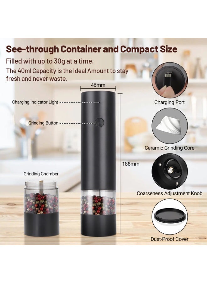 INKBIRDPLUS Electric Salt & Pepper Grinder Set for Kitchen, Adjustable 5-Level Coarseness Spice Mill, Durable Ceramic Core, USB Rechargeable, One-Hand Operation, Effortless Grinding, Compact Size for Outdoor Cooking - Image 4