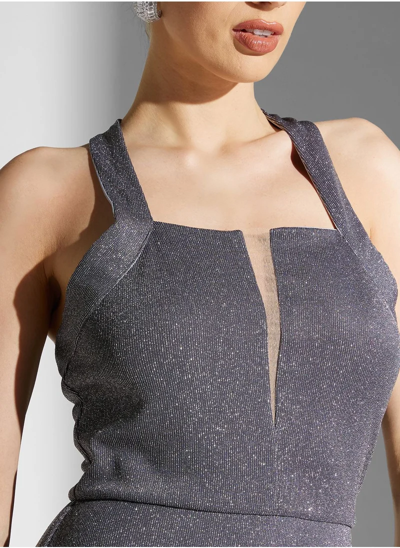 Namshi x Dana Shimmer Cross Neck Halter Dress