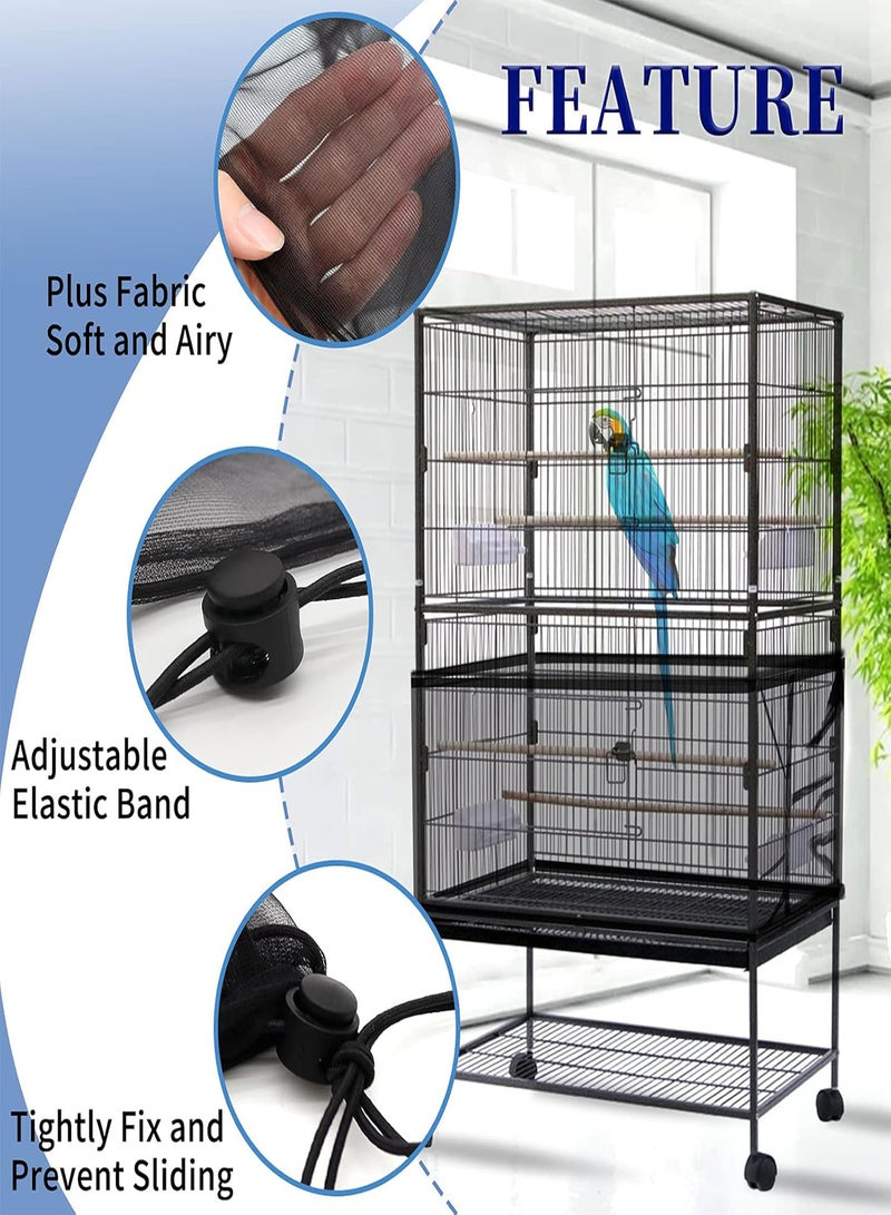 GGOOT Large Bird Cage Cover,  Bird Cage Seed Catcher, Adjustable Soft Airy Nylon Mesh Net, Birdcage Cover Skirt Seed Guard for Parrot Parakeet Macaw African Round Square Cages (Black) - Image 4