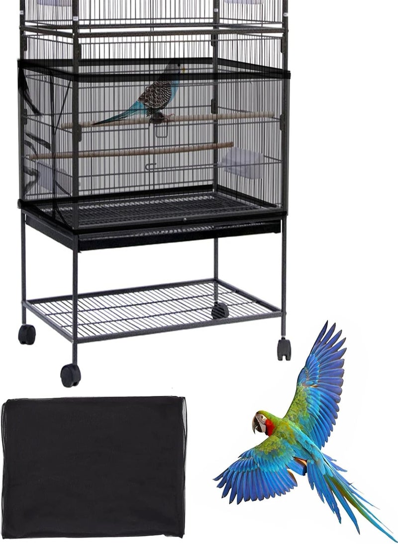 GGOOT Large Bird Cage Cover,  Bird Cage Seed Catcher, Adjustable Soft Airy Nylon Mesh Net, Birdcage Cover Skirt Seed Guard for Parrot Parakeet Macaw African Round Square Cages (Black) - Image 1