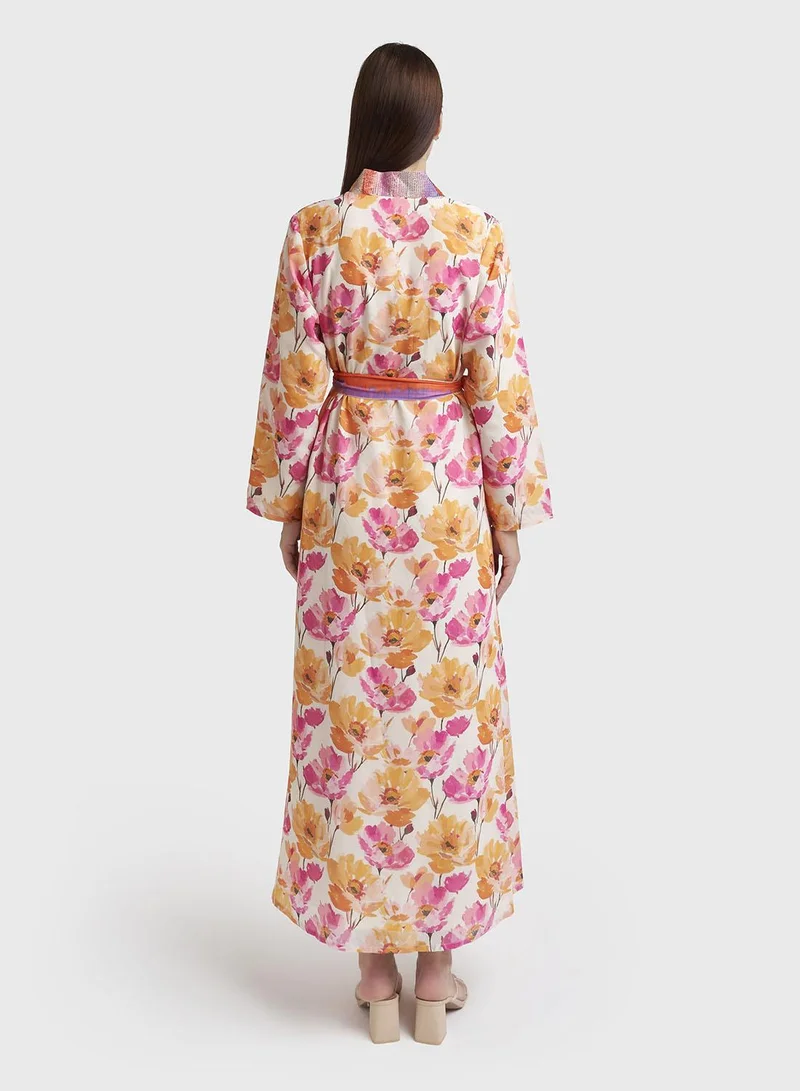 Kashkha  Mustard and Pink Georgette Floral Print Dress (VW299) for Women | Best Price UAE
