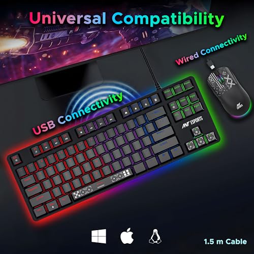 Ant Esports Thunder20 Wired Mechanical Gaming Keyboard and Mouse Combo | TKL Keyboard Rainbow Backlight 26Anti-Ghosting Keys, 6-Button 3600DPI Mouse | USB | PC/Laptop Compatible_ Red Switch_ Black - Image 4