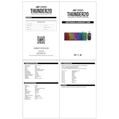 Ant Esports Thunder20 Wired Mechanical Gaming Keyboard and Mouse Combo | TKL Keyboard Rainbow Backlight 26Anti-Ghosting Keys, 6-Button 3600DPI Mouse | USB | PC/Laptop Compatible_ Red Switch_ Black - Image 5