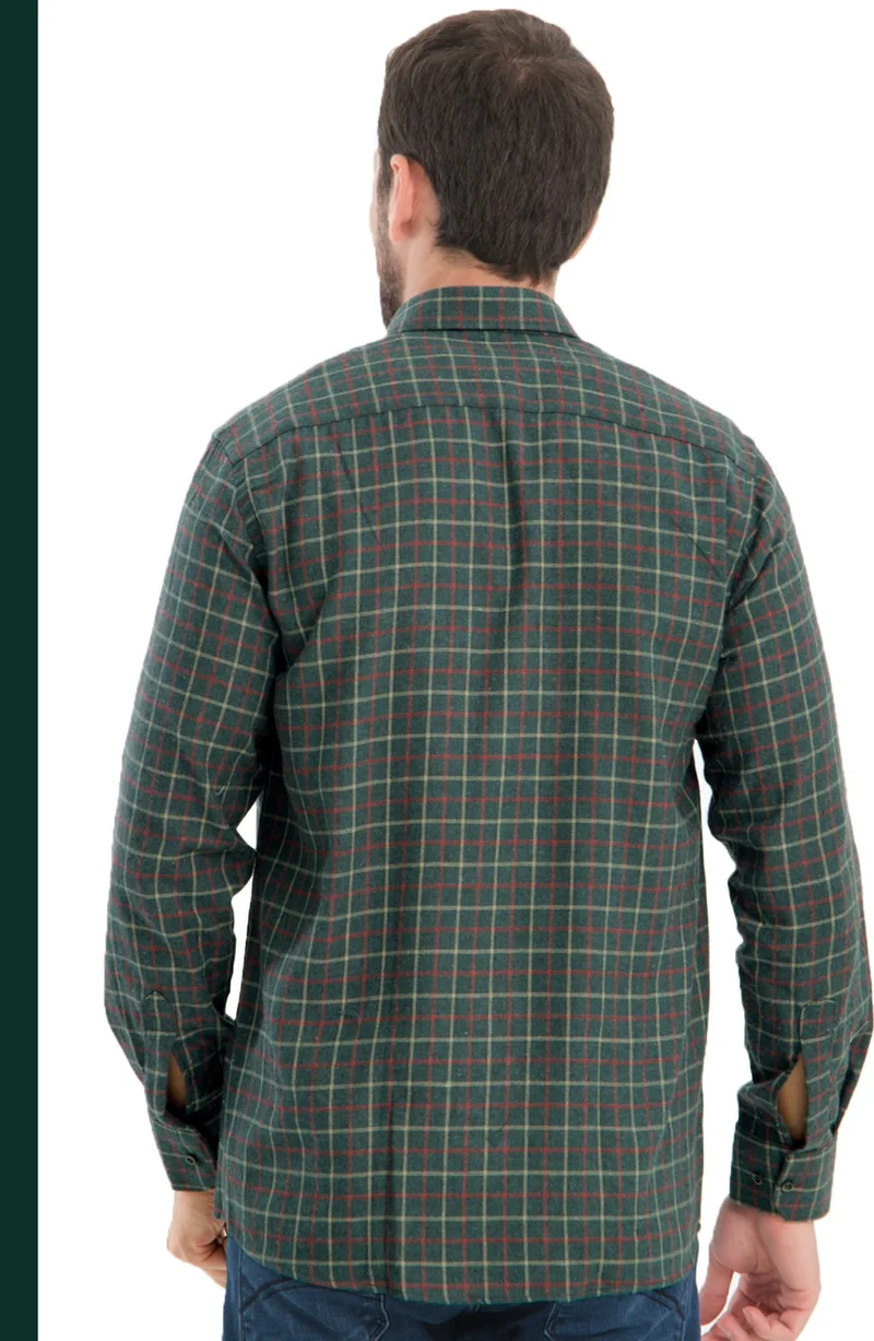 فاريتا Men's Dark Green Checkered Winter Woolen Pocket Wide Cut Shirt