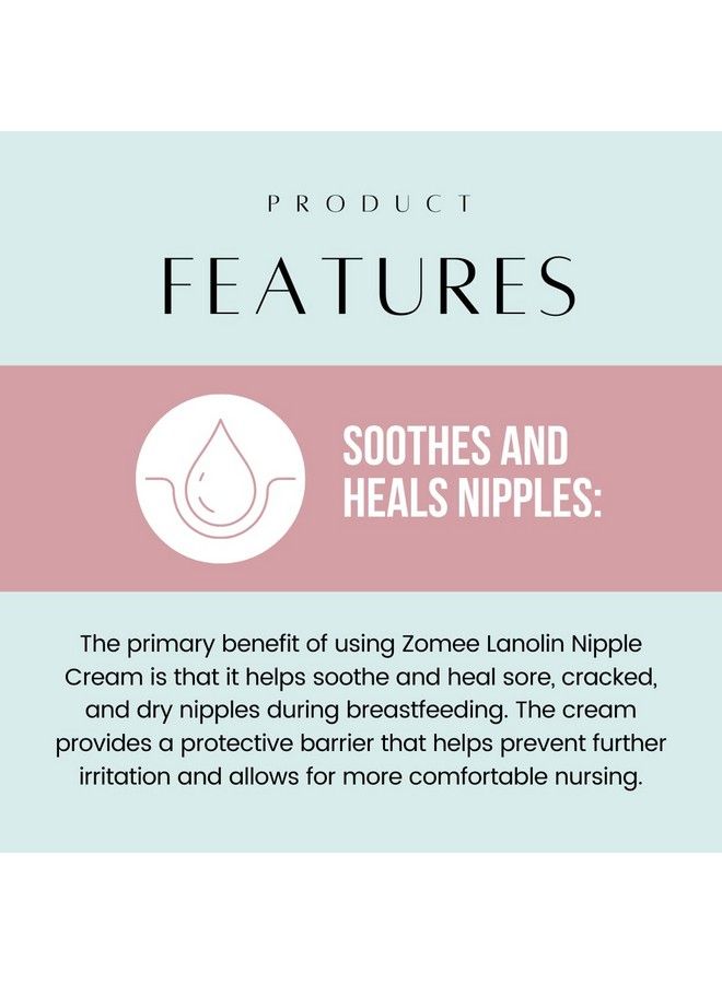 Zomee Lanolin Nipple Cream For Breastfeeding 100% Natural Ingredient 1.41 Ounces Safe For Mom And Babies Soothes & Protects Sore Cracked Nipples Discomfort Relief From Nursing (1 Pack) - Image 4