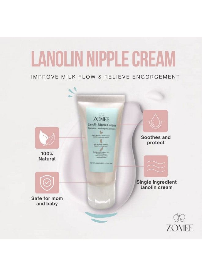 Zomee Lanolin Nipple Cream For Breastfeeding 100% Natural Ingredient 1.41 Ounces Safe For Mom And Babies Soothes & Protects Sore Cracked Nipples Discomfort Relief From Nursing (1 Pack) - Image 3