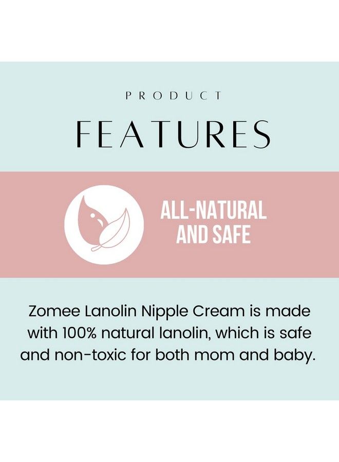 Zomee Lanolin Nipple Cream For Breastfeeding 100% Natural Ingredient 1.41 Ounces Safe For Mom And Babies Soothes & Protects Sore Cracked Nipples Discomfort Relief From Nursing (1 Pack) - Image 5